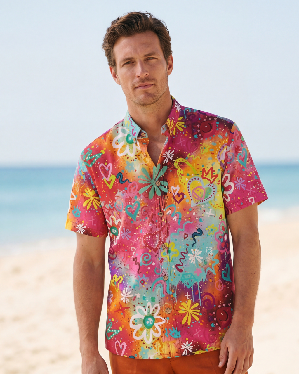 Men's Hawaiian Shirt Short Sleeve Button-down 100% Cotton Colorful Aloha Pop Art Reverie By Huan huan