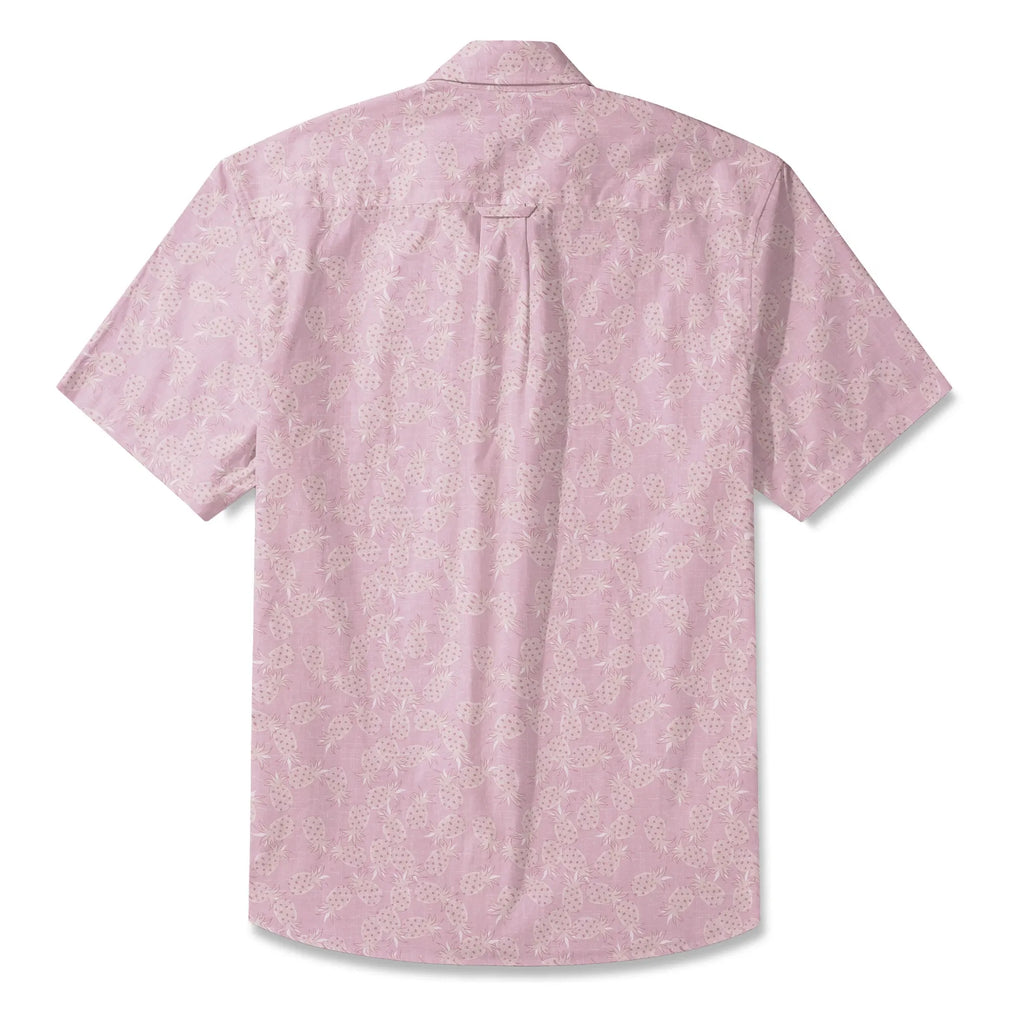 LeosWare® Men's Hawaiian Shirt Short Sleeve Button-up 100% Cotton Aloha Peach Pink Pineapple Breeze By Huan huan