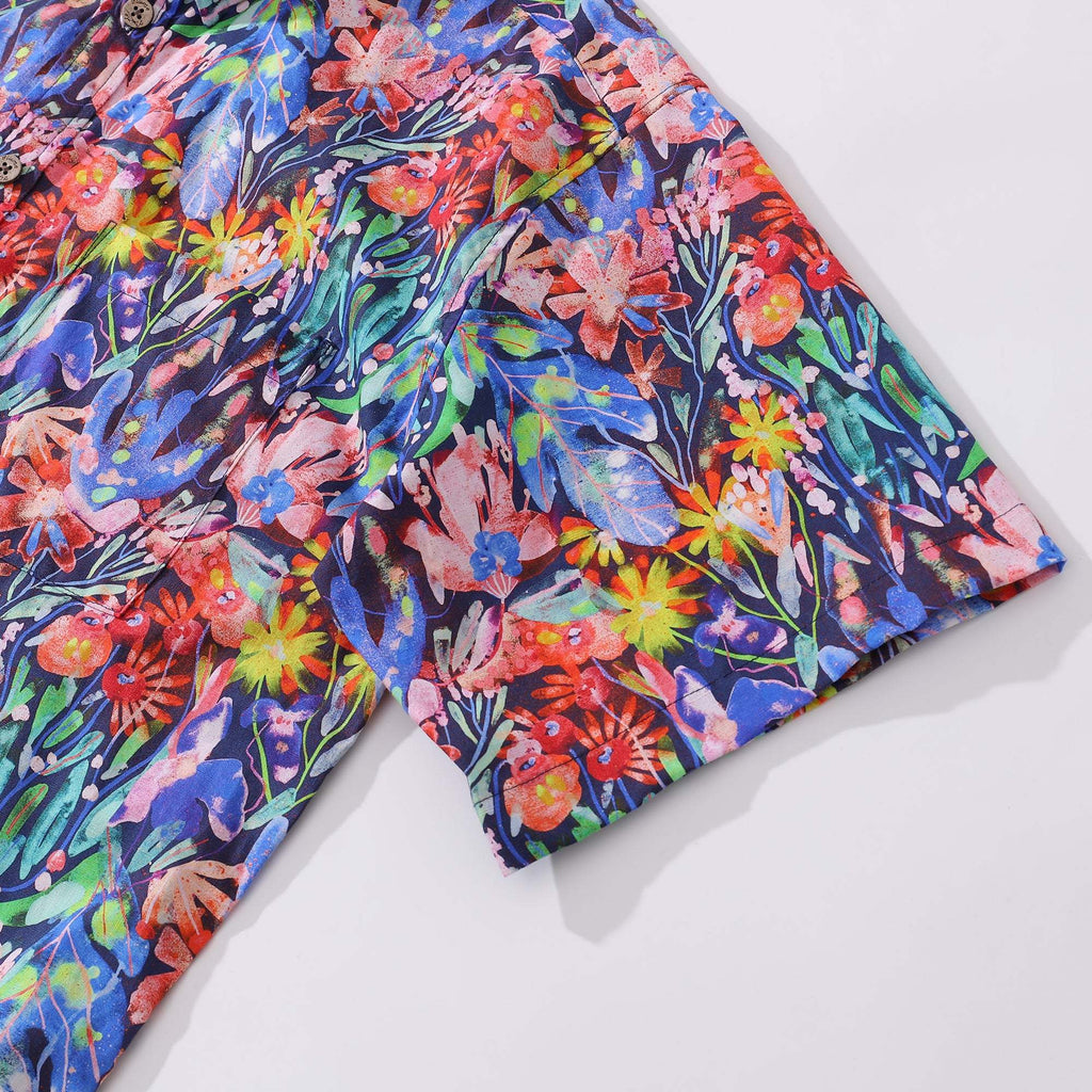 Yiume 1930s Hawaiian Shirt For Men Floral Canvas Cotton Button-down Short Sleeve Camp Shirt Floral Canvas By Maria Montiel