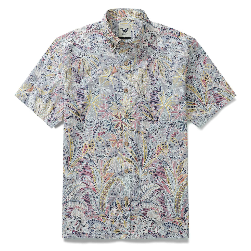 Breathable Hawaiian Shirt for Men Tropical Palm Tree Print 100% Cotton Wrinkle Free Shirt By Amy