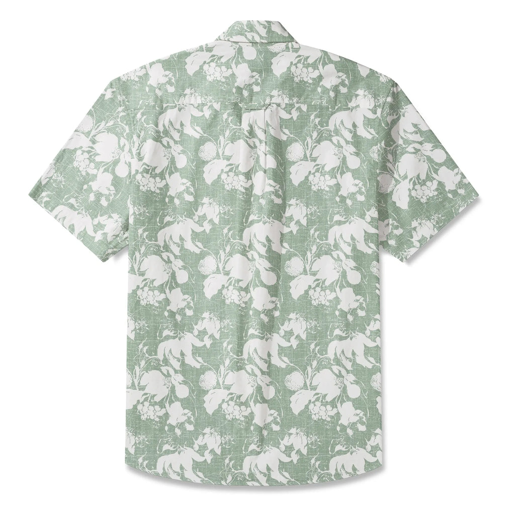 LeosWare® Flower Men's Hawaiian Shirt Short Sleeve Button-up 100% Cotton Green Aloha Verdant Memoirs By Ann