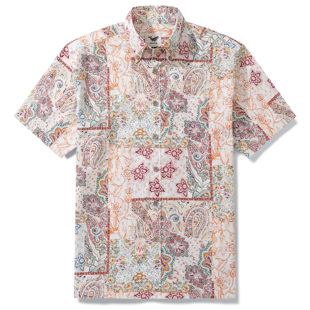 1950s Hawaiian Shirt For Men Poetic Patchwork Button-down Shirt Short Sleeve 100% Cotton Aloha Shirt By Yeti