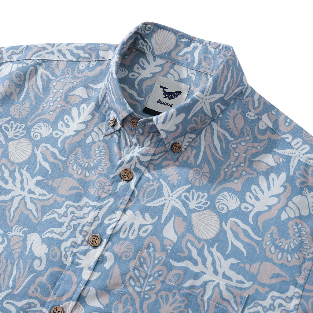 Men's Marine Life Shirt  Button-down 100% Cotton Blue Shirt Hawaiian Shirt Aloha Ocean-themed Silhouettes By Amy