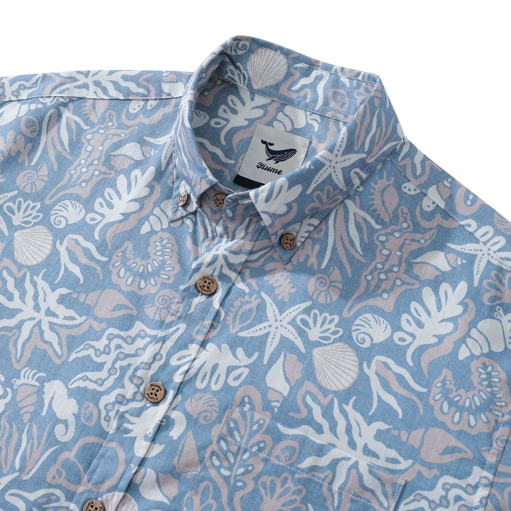 Men's Marine Life Shirt  Button-down 100% Cotton Blue Shirt Hawaiian Shirt Aloha Ocean-themed Silhouettes By Amy