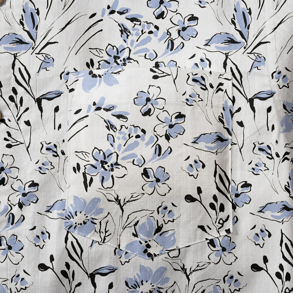 LeosWare® Men's Hawaiian Shirt Short Sleeve Button-up 100% Cotton Blue Aloha Graceful Sky Flowers By Huan huan