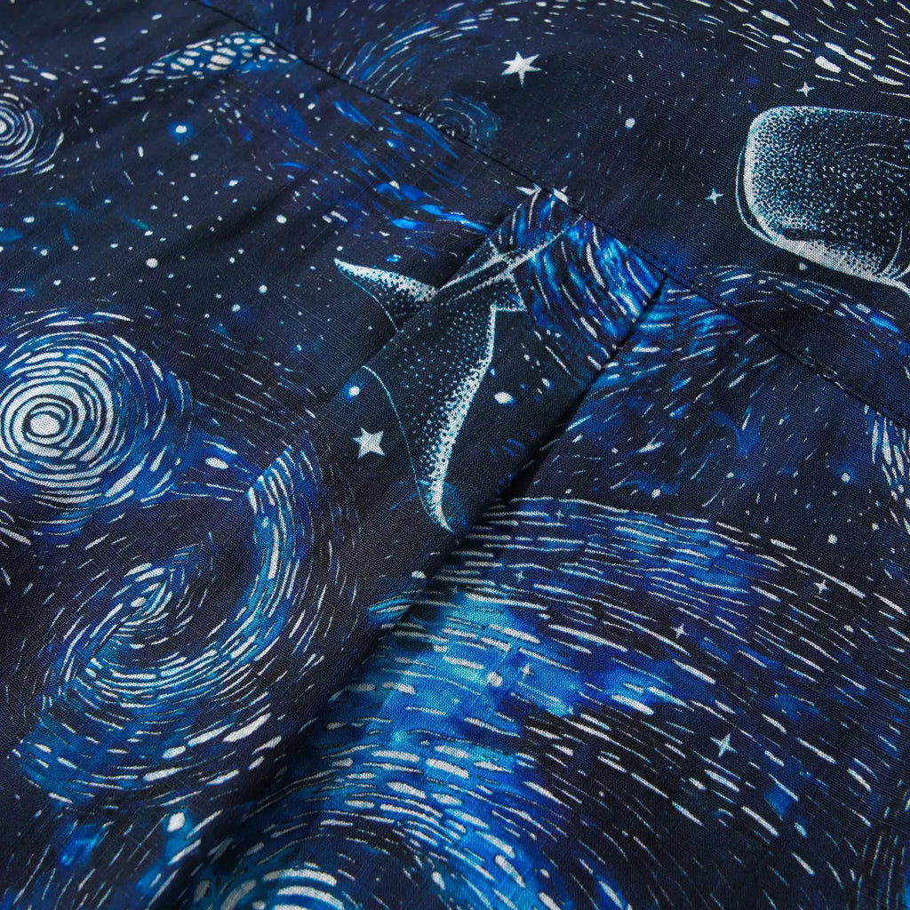 Men's Hawaiian Shirt Short Sleeve Button-down 100% Cotton Blue Aloha Dreams Of The Starry Sea Jellyfish Whale By Mo