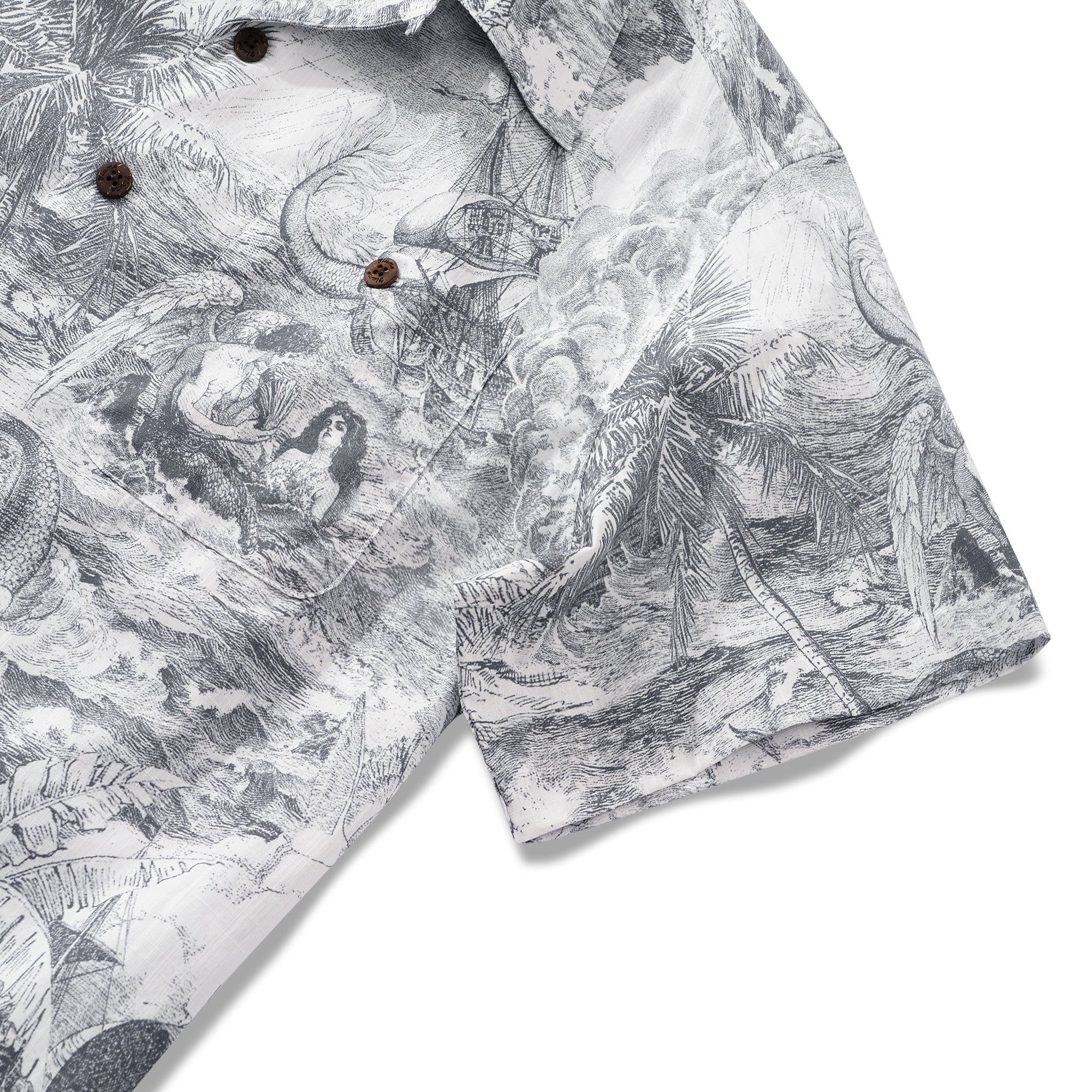 Men's Hawaiian Shirt Short Sleeve Camp Collar 100% Cotton Gray Aloha Ocean Spirit By Zeke