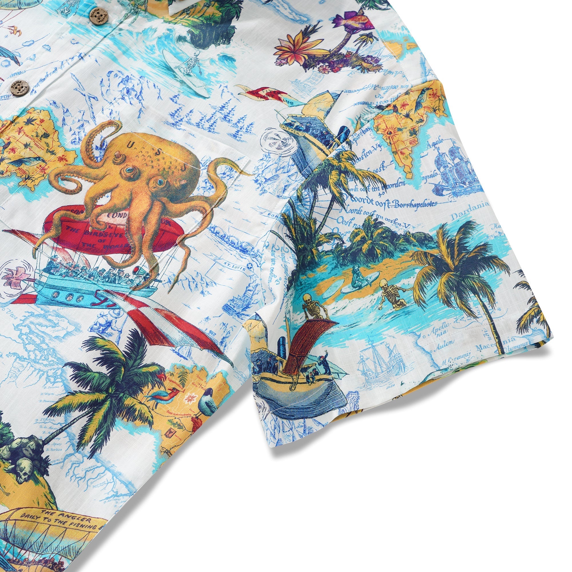 Men's Hawaiian Shirt Short Sleeve Button-down 100% Cotton Blue Aloha Ocean Dreamer By DUDU