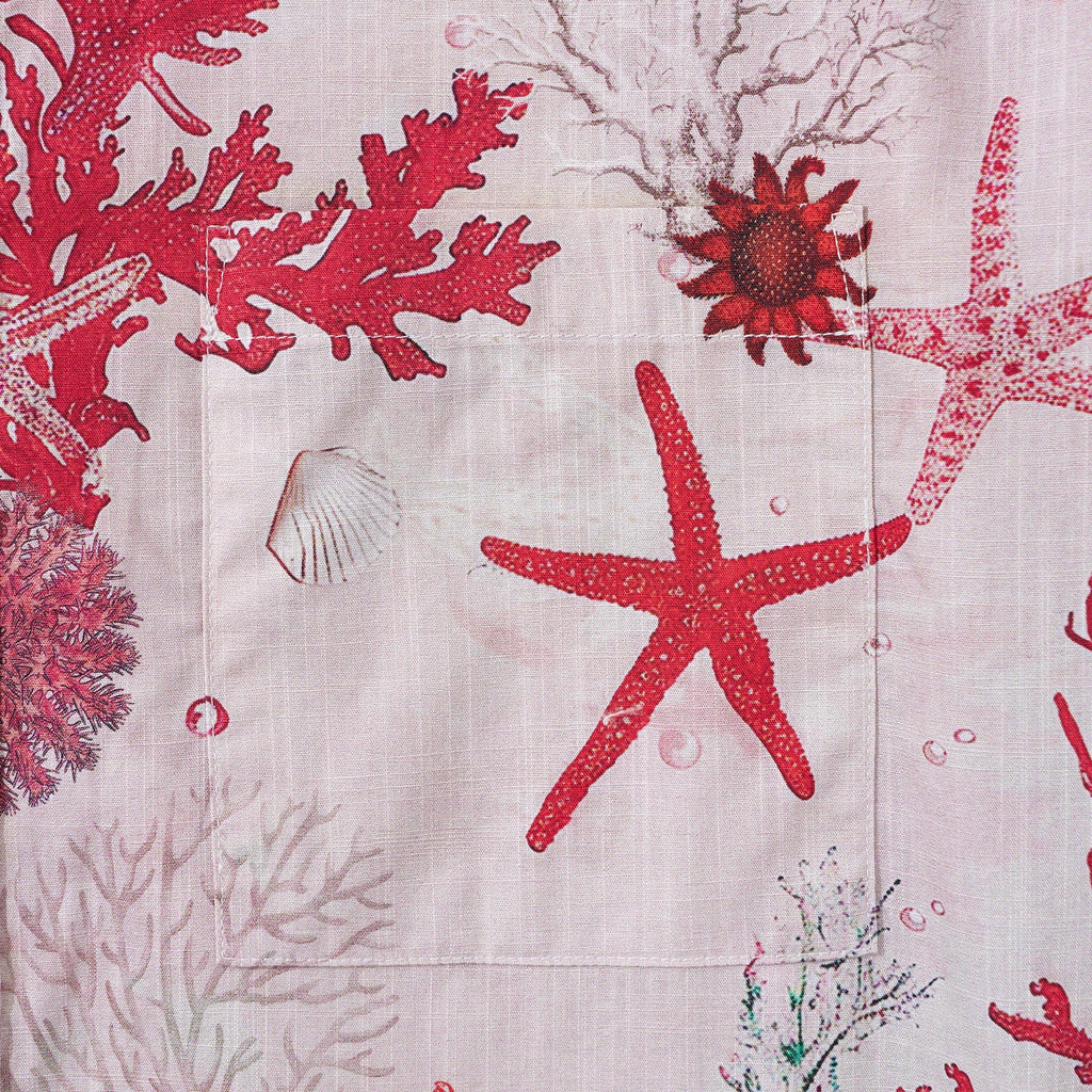 Men's Marine Life Hawaiian Shirt Short Sleeve Button-down 100% Cotton Pink Aloha Coral Reverie By Yakima