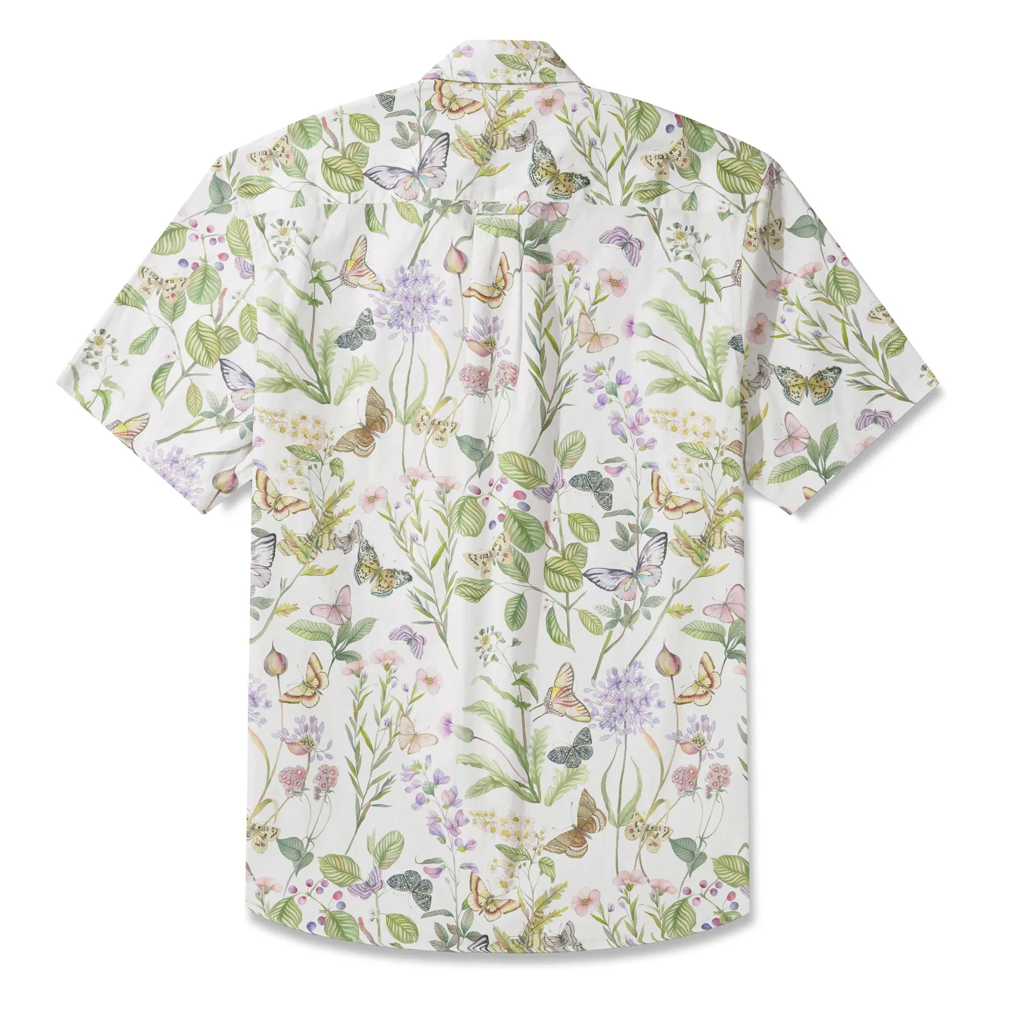 LeosWare® Men's Hawaiian Shirt Short Sleeve Button-up 100% Cotton Green Aloha Butterfly And Floral Fantasy By Huan huan