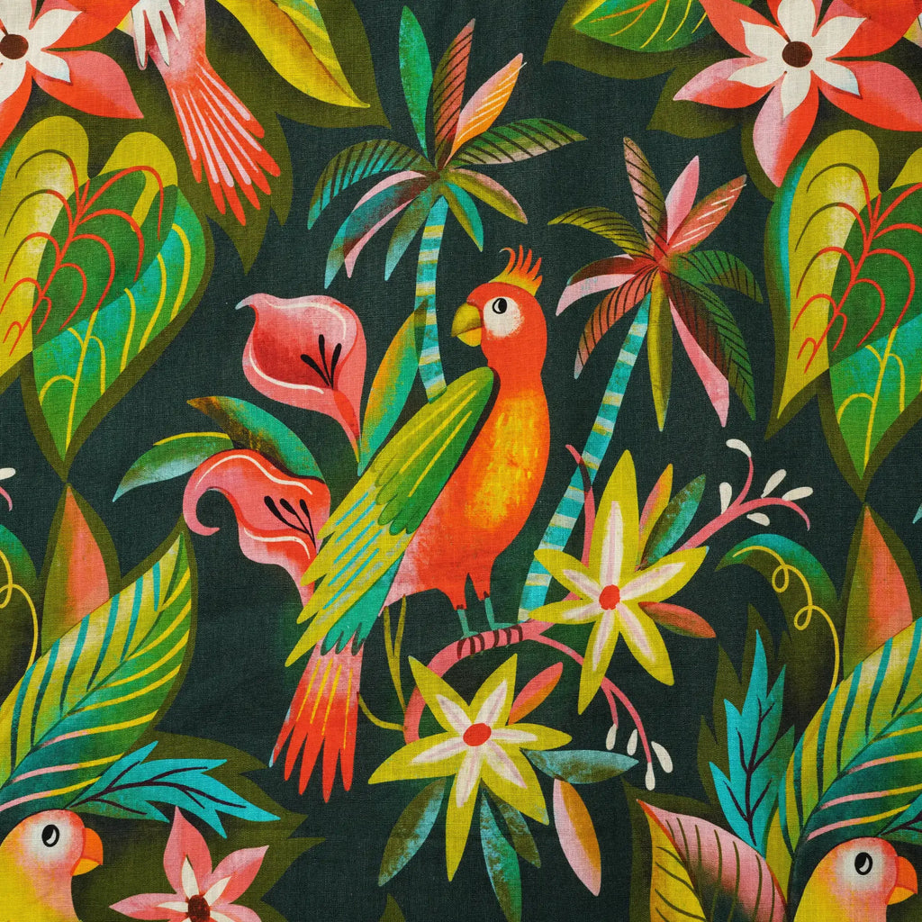 Men's Hawaiian Shirt Short Sleeve Camp Collar 100% Cotton Green Aloha Parrots In The Jungle By Uta Krogmann