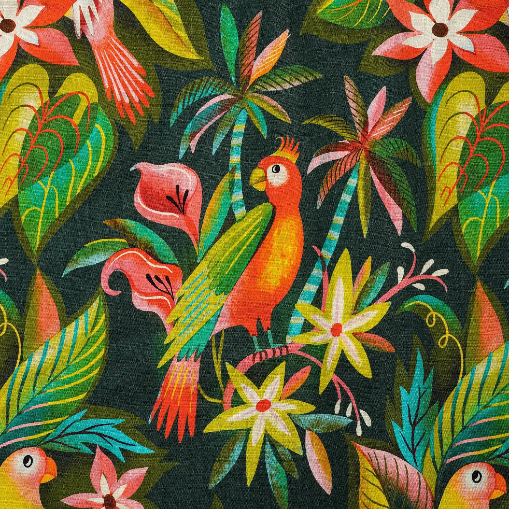 Men's Hawaiian Shirt Short Sleeve Camp Collar 100% Cotton Green Aloha Parrots In The Jungle By Uta Krogmann