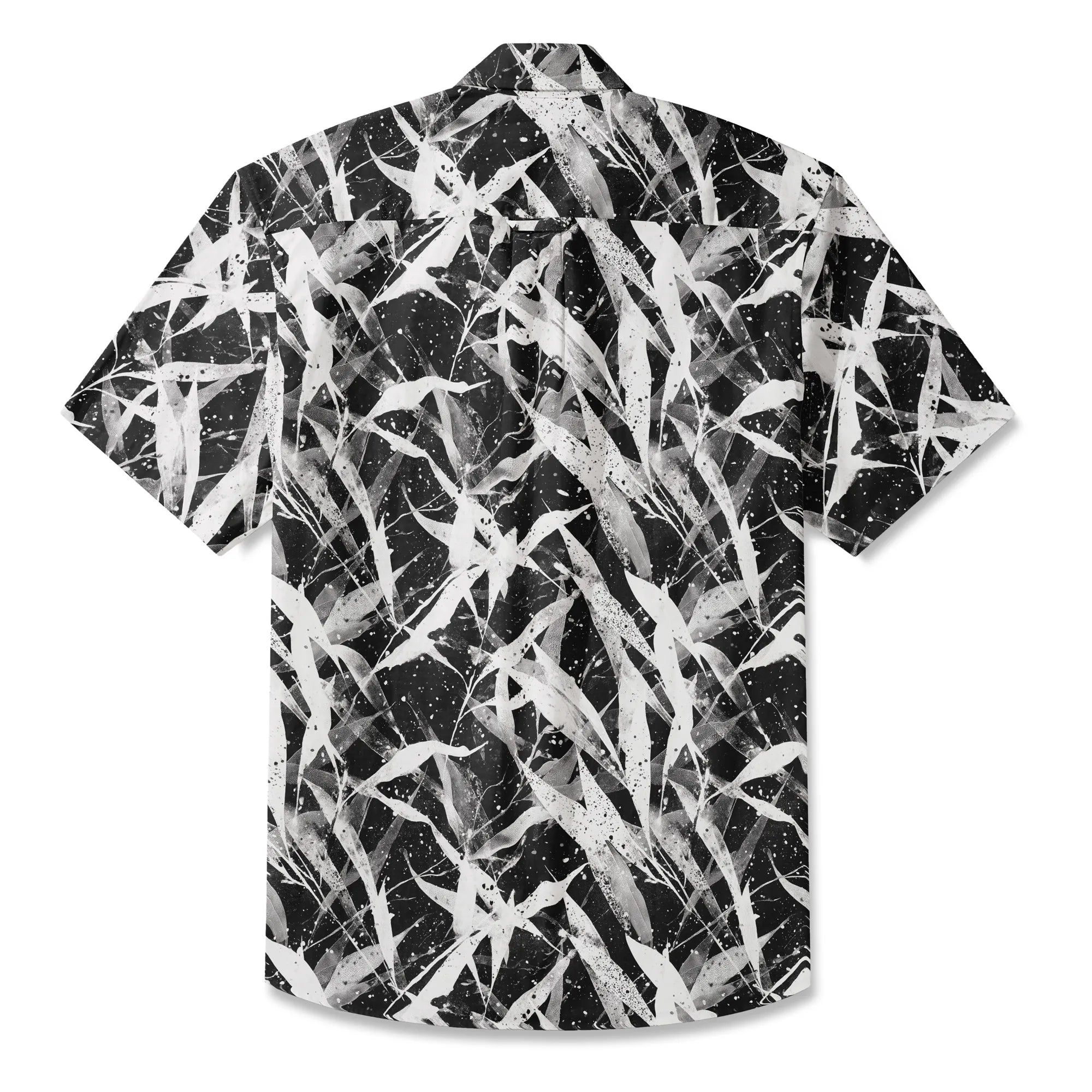 LeosWare® Men's Hawaiian Shirt Short Sleeve Button-up 100% Cotton Black Aloha Snow Falling Among The Bamboo By Ann