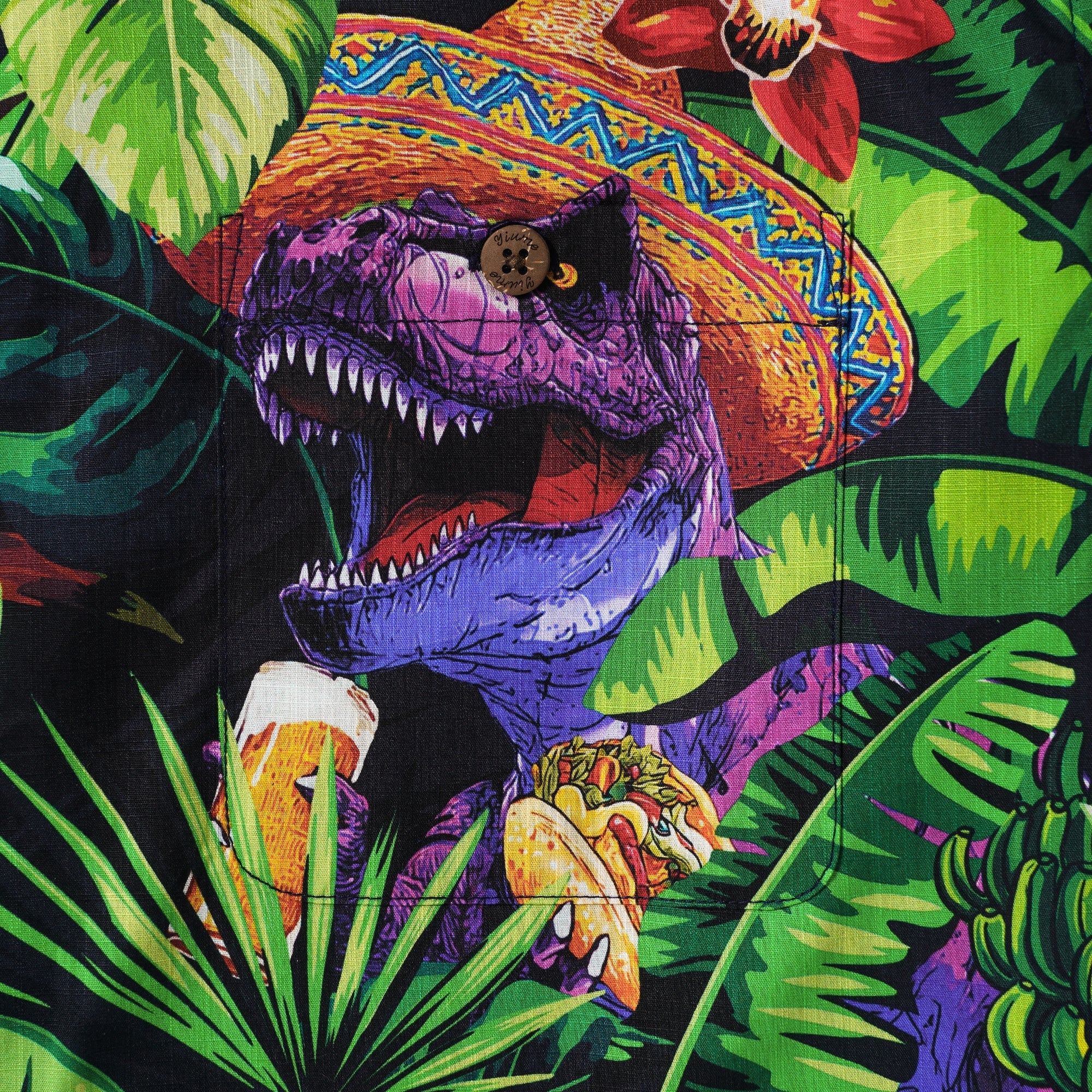Men's Hawaiian Shirt Short Sleeve Camp Collar 100% Cotton Purple Aloha Jungle Dinosaur Party Time Mexican Style By Huan huan