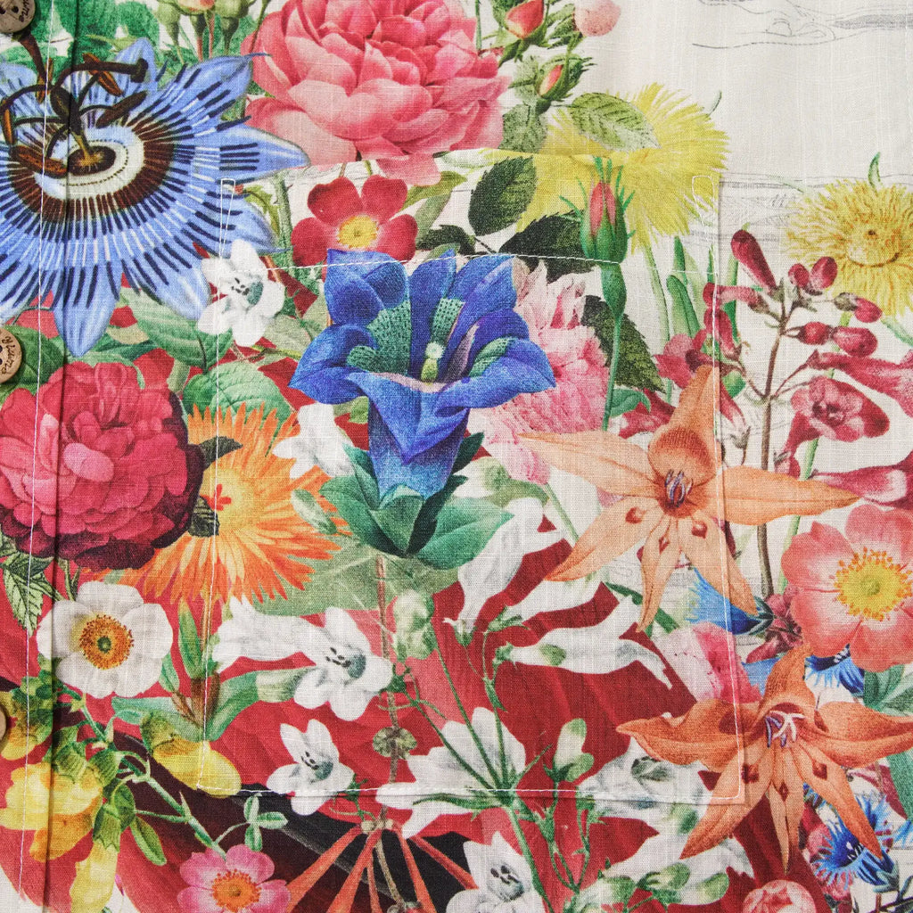 Men's Hawaiian Shirt Short Sleeve Button-down 100% Cotton Flower Floral Aloha Flamboyant Flamingo Blooms By Mo