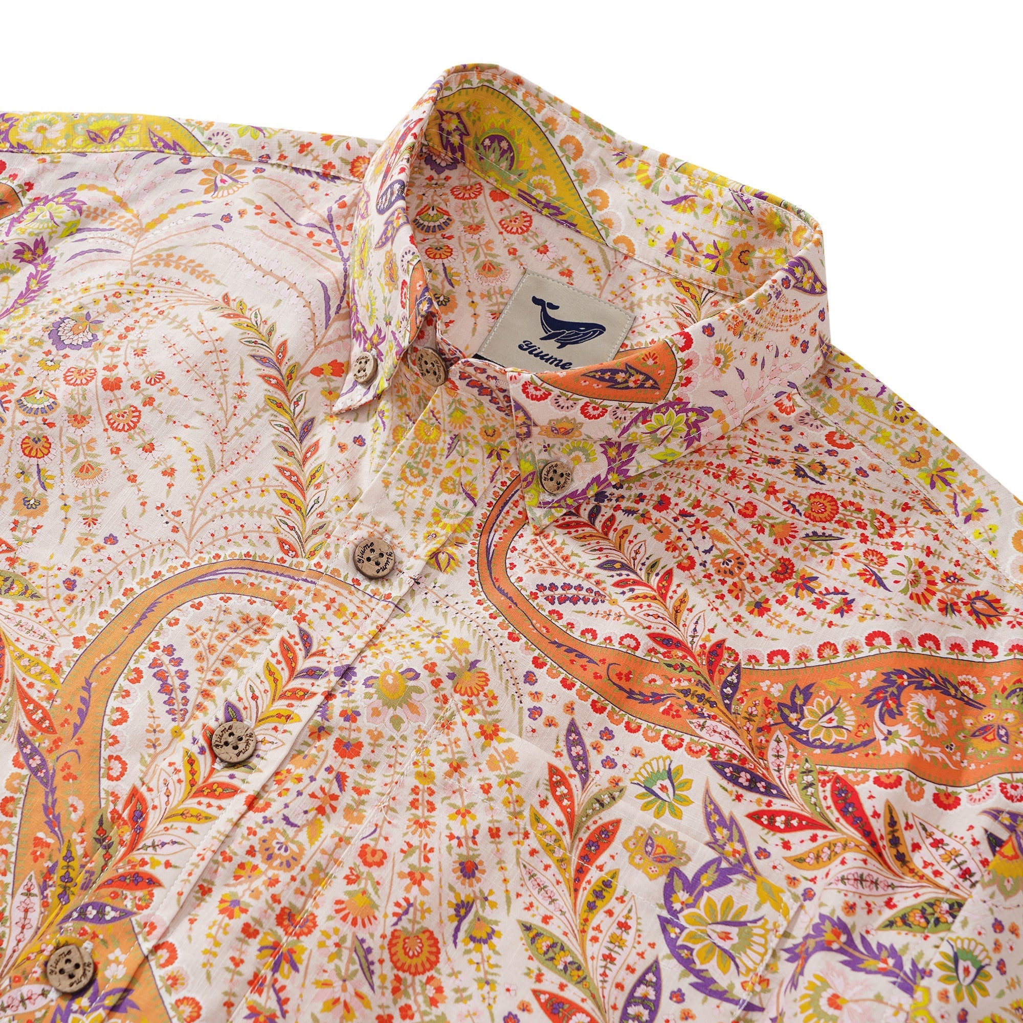 Men's Hawaiian Shirt Short Sleeve Button-down 100% Cotton Yellow Aloha Paisley Paradise By Yakima