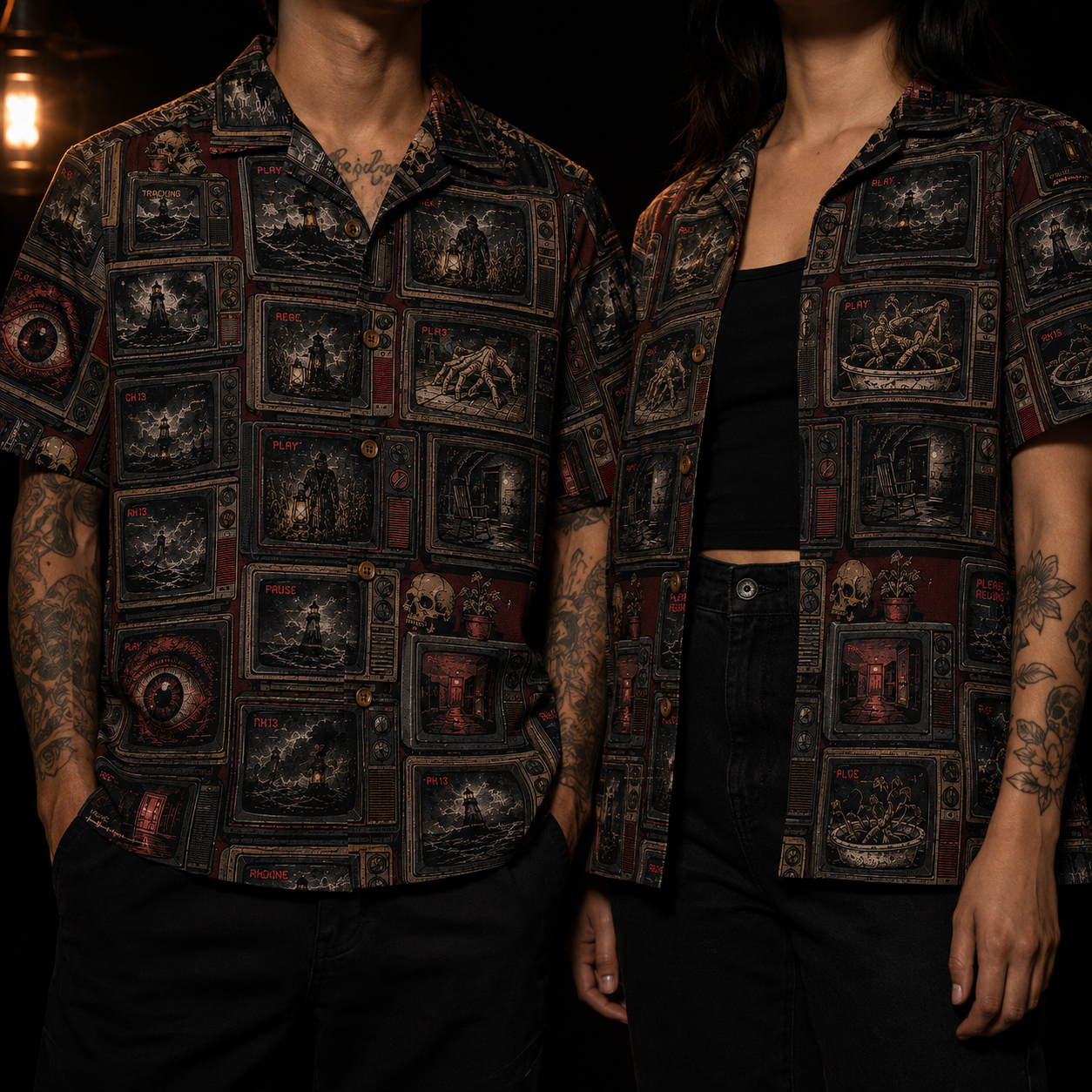 Crosfil The Late Movie Hawaiian Shirt — Retro CRT Horror TV Print