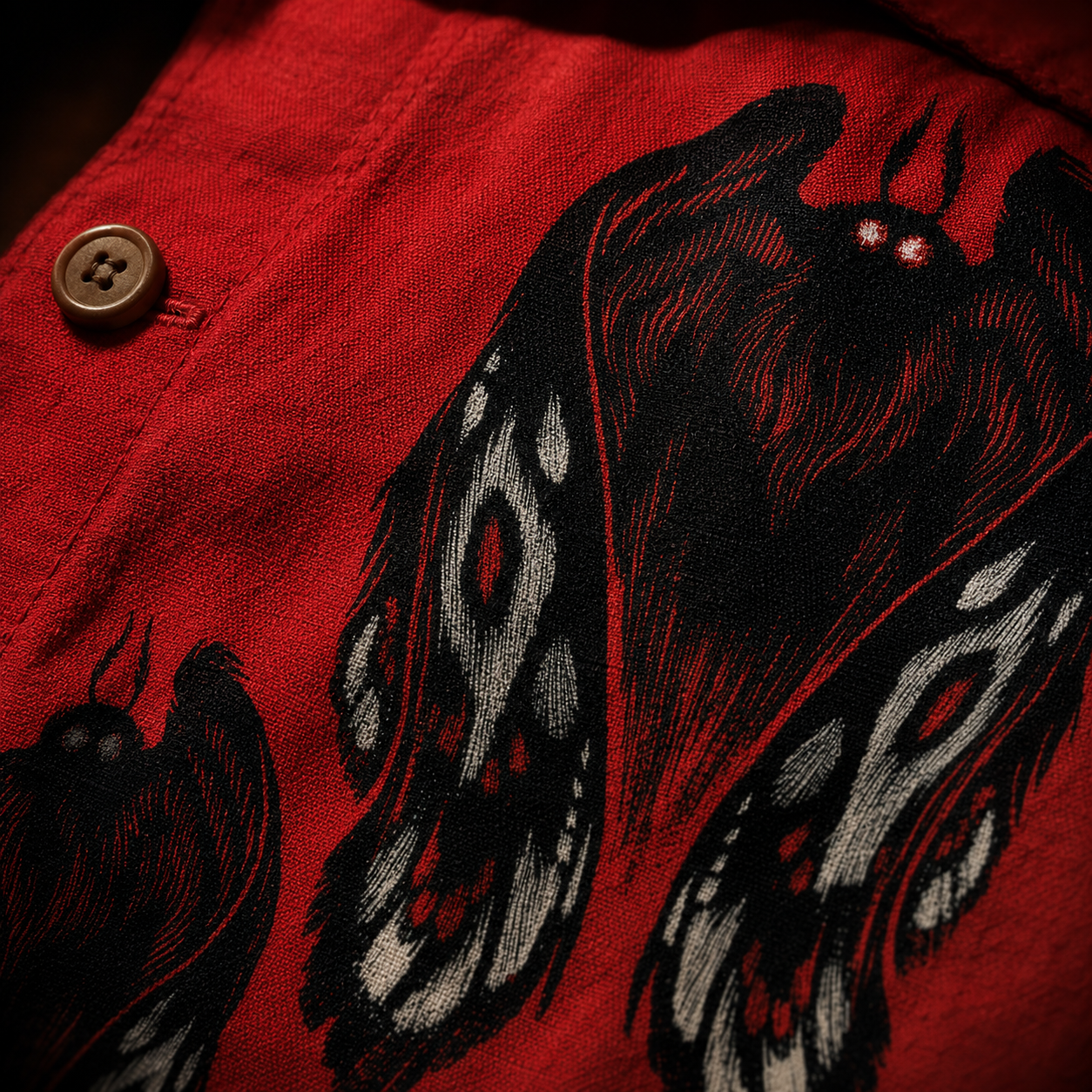 Crosfil Omen Hawaiian Shirt — Red Mothman Scratchboard Print