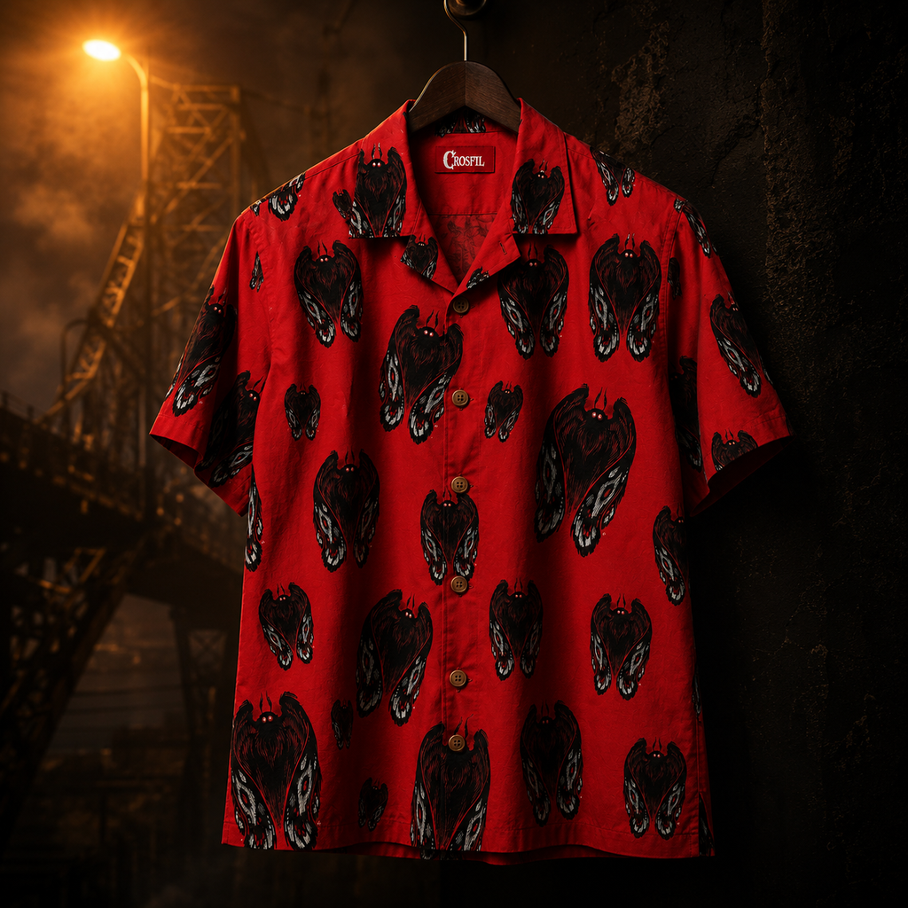 Crosfil Omen Hawaiian Shirt — Red Mothman Scratchboard Print