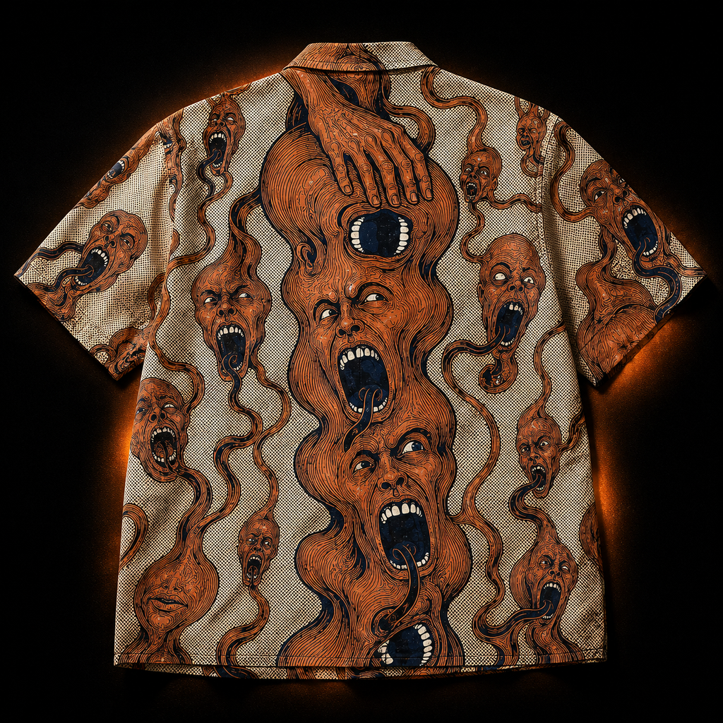 Crosfil Pressure Hawaiian Shirt — Psychedelic Screaming Faces Print
