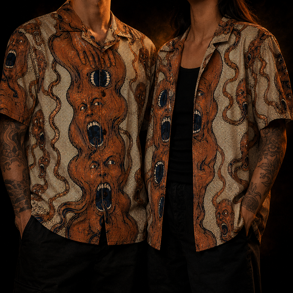 Crosfil Pressure Hawaiian Shirt — Psychedelic Screaming Faces Print