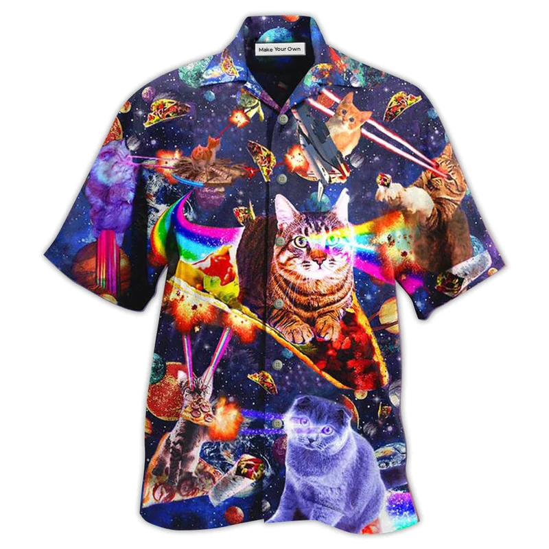 Cat Ride Food In Space Galaxy - Hawaiian Shirt