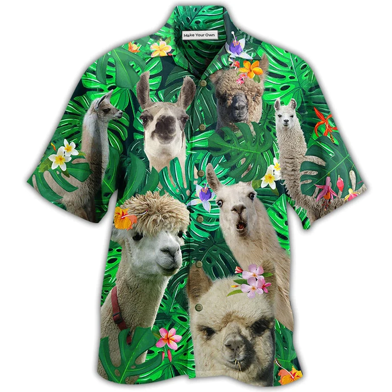 Lama Cute Love Green Leaves - Hawaiian Shirt