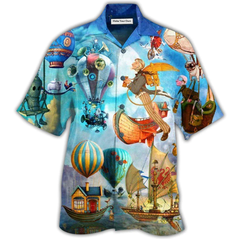 Air Balloon Flying Steampunk World - Hawaiian Shirt