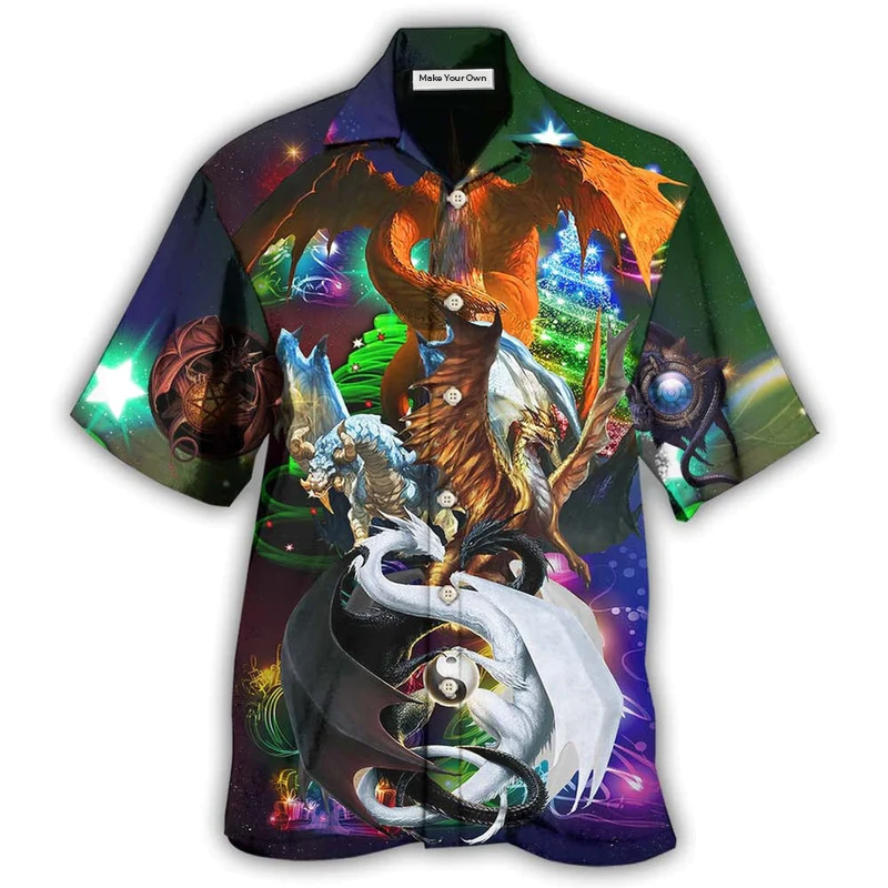 Dragon Black And White Merry Christmas - Hawaiian Shirt