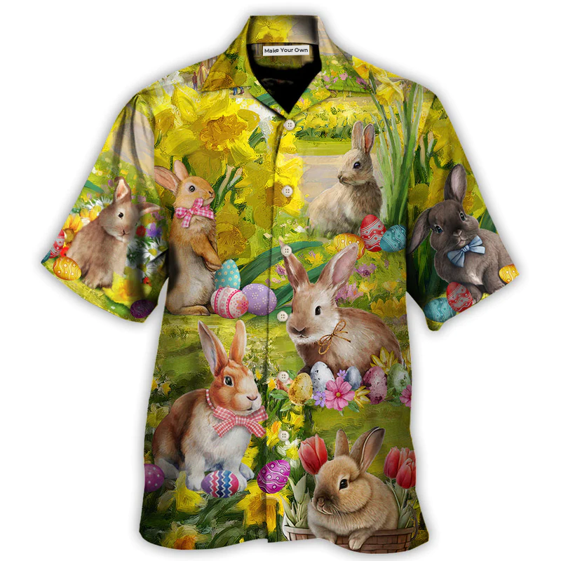 Easter Rabbit Chilling In The Flower Landscape Art Style - Hawaiian Shirt