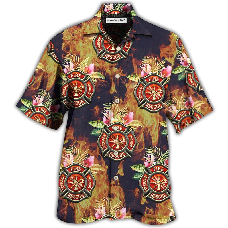 Firefighter Tropical Floral With Fire Style - Hawaiian Shirt