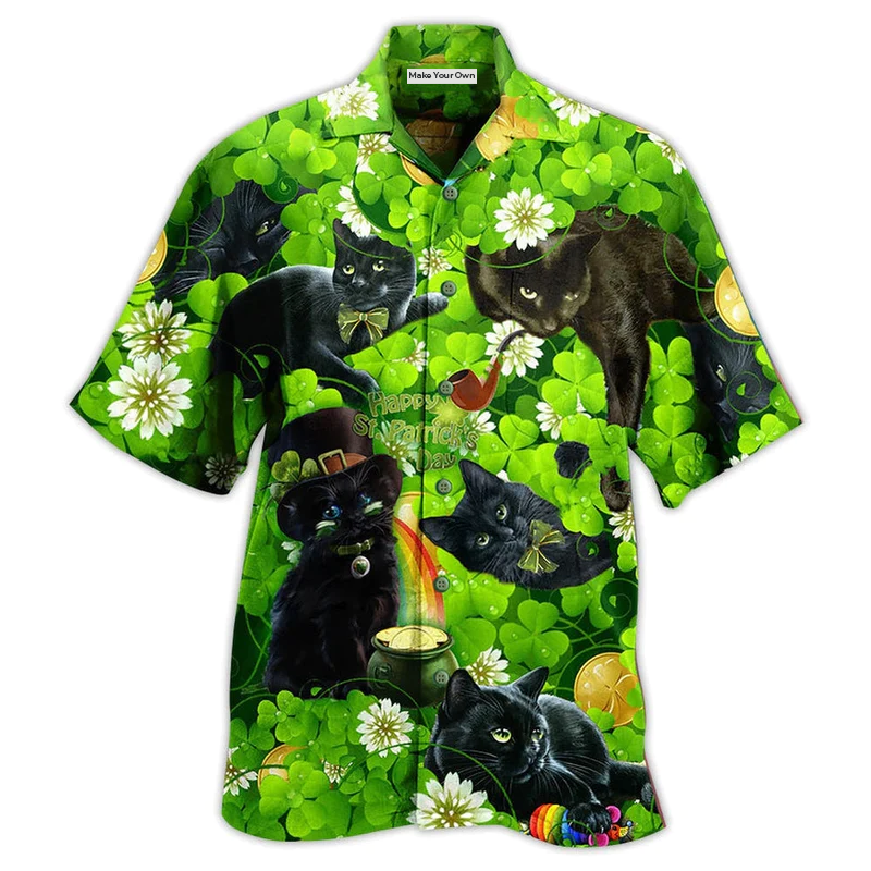 Black Cat Love Green - Hawaiian Shirt