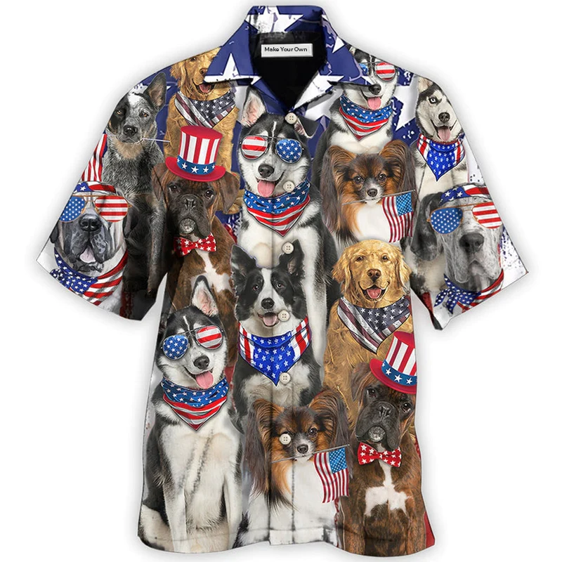 Dogs Independence Day Funny Love Style - Hawaiian Shirt