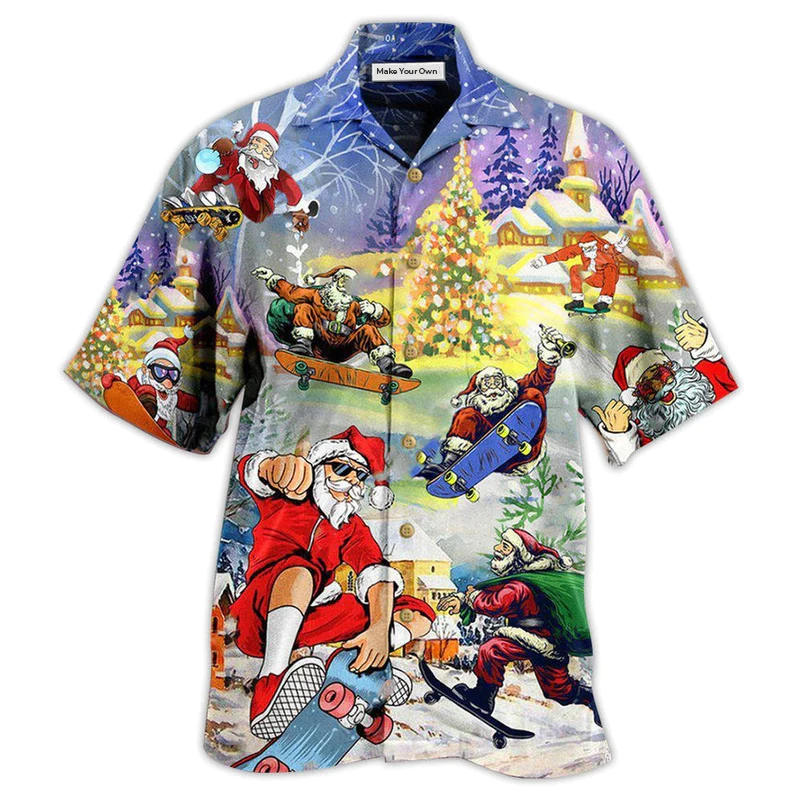 Christmas Santa Jumps On Skateboard - Hawaiian Shirt