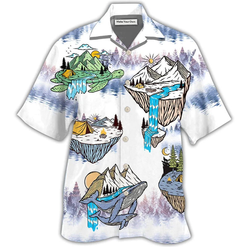 Camping Turtle And Shark - Hawaiian Shirt