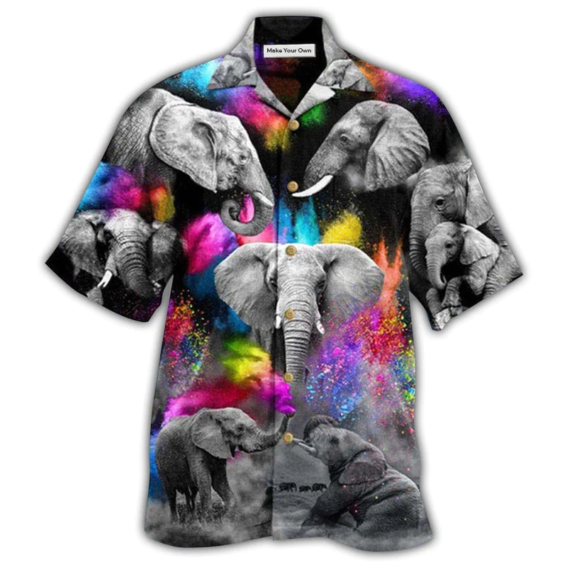 Elephant Grey Elepant with Colorful And Black Style - Hawaiian Shirt