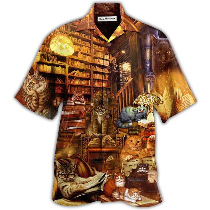 Cat And Book Happiness Is A Good Book - Hawaiian Shirt