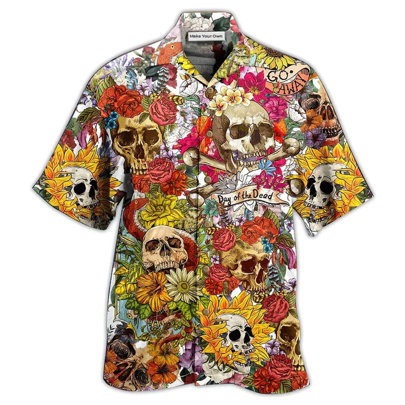 Skull Day Of The Dead Flower Skull - Hawaiian Shirt
