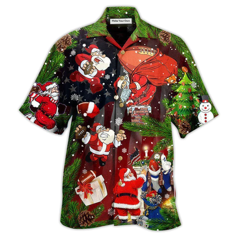 Christmas Santa Claus Is Big Fan Of American Football - Hawaiian Shirt