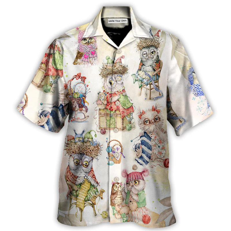 Owl Knitting Is Happy Place - Hawaiian Shirt
