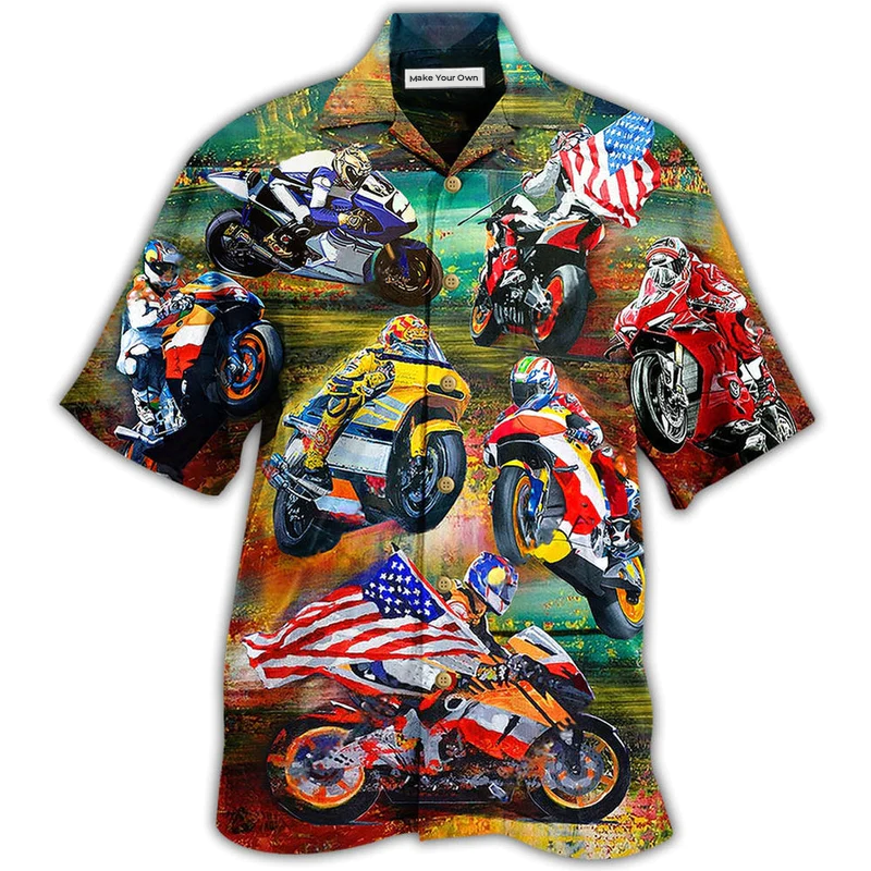 Motorcycle Racing America Flag - Hawaiian Shirt
