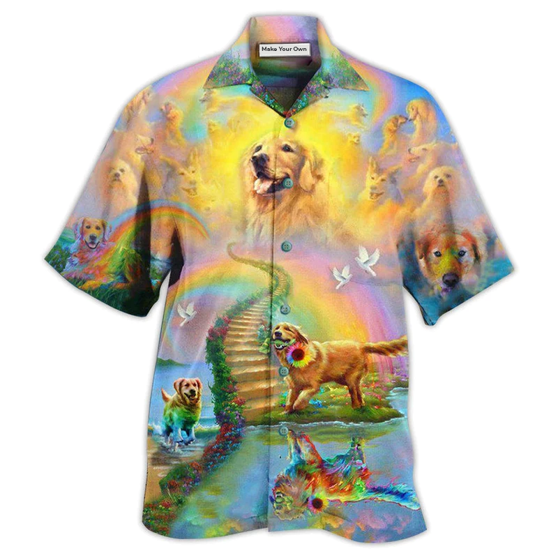 Golden Retriever Gold At The End Of A Rainbow - Hawaiian Shirt