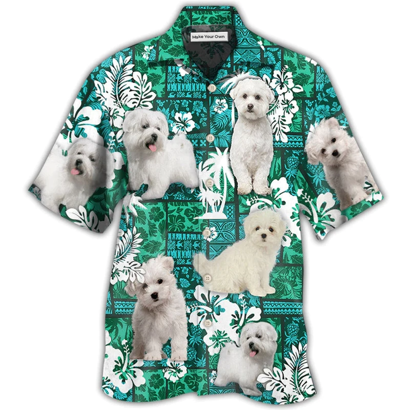 Maltese Dog Green Tropical Style - Hawaiian Shirt