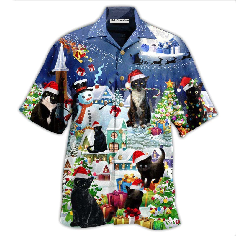 Black Cat Merry Catmas - Hawaiian Shirt
