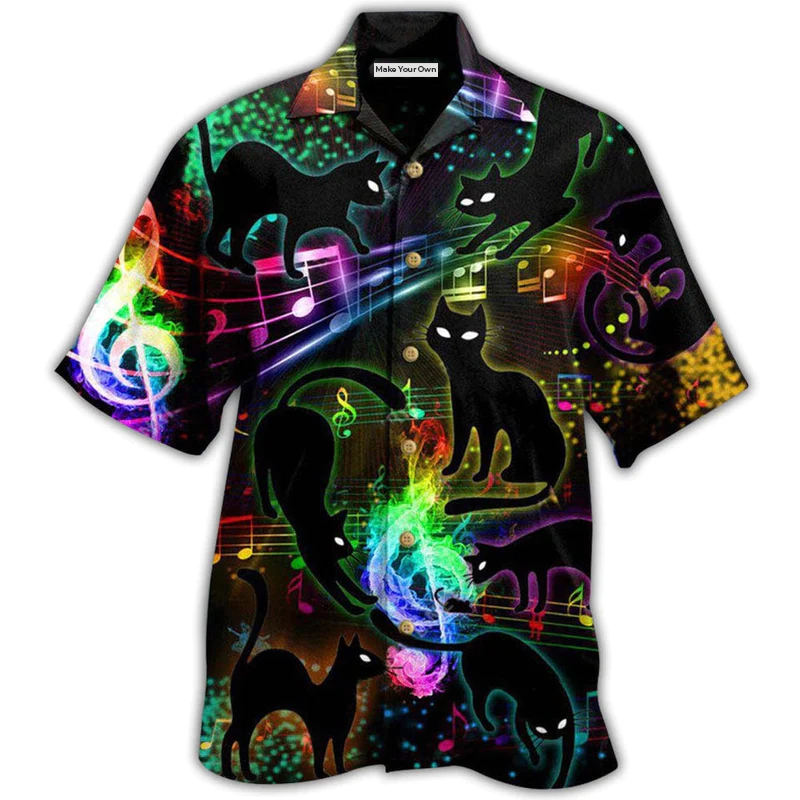 Black Cat The Magical Light Cats On Music Notes - Hawaiian Shirt