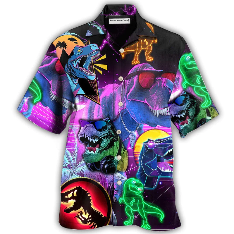 Dinosaur T-rex Neon Art Style - Hawaiian Shirt