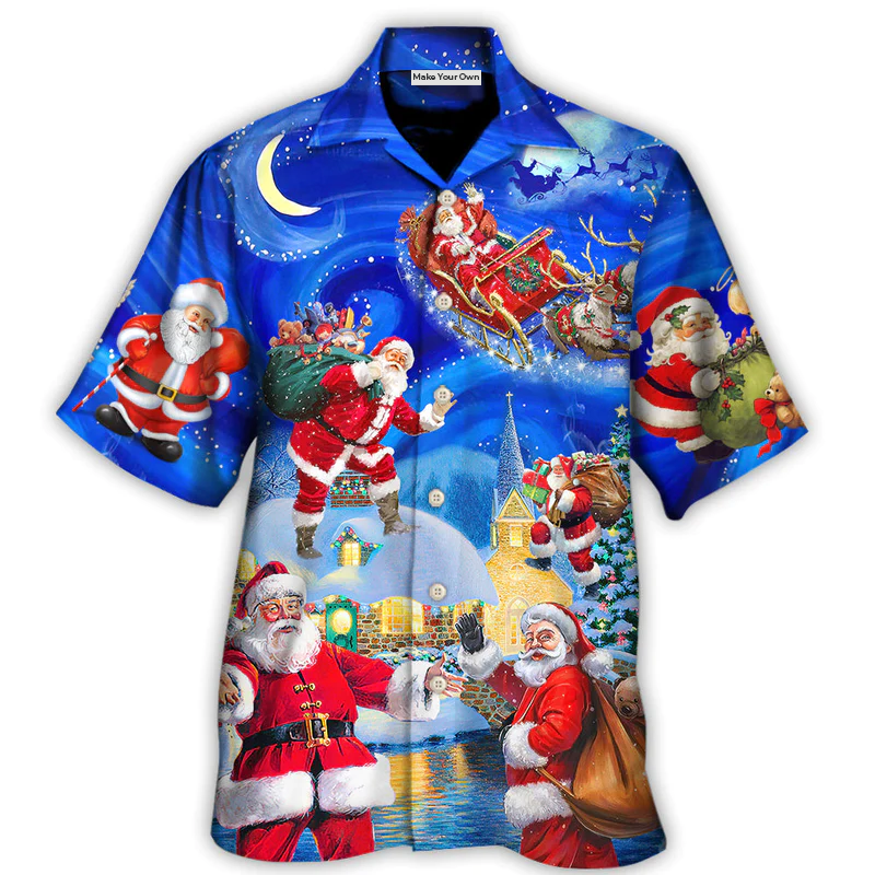 Christmas Santa Claus In The Town Magic Night Art Style - Hawaiian Shirt
