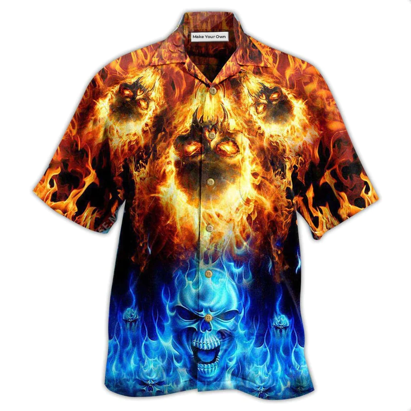 Skull Fire Burning Forever Fire And Water - Hawaiian Shirt