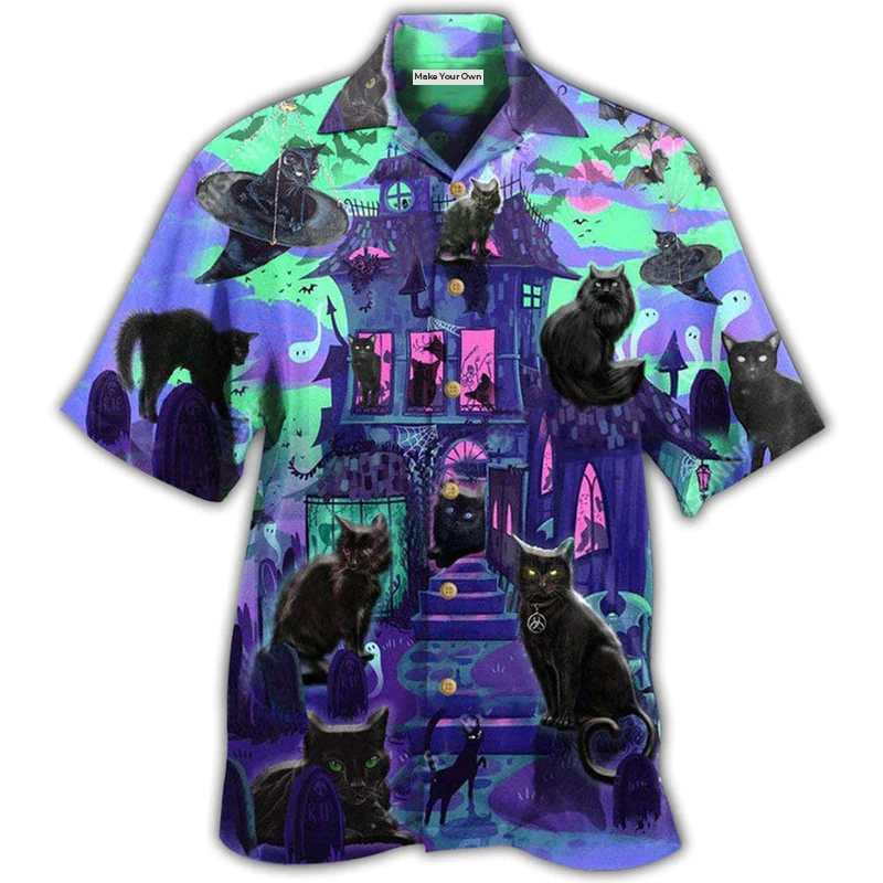 Black Cat In A Mysterious Haunted House - Hawaiian Shirt