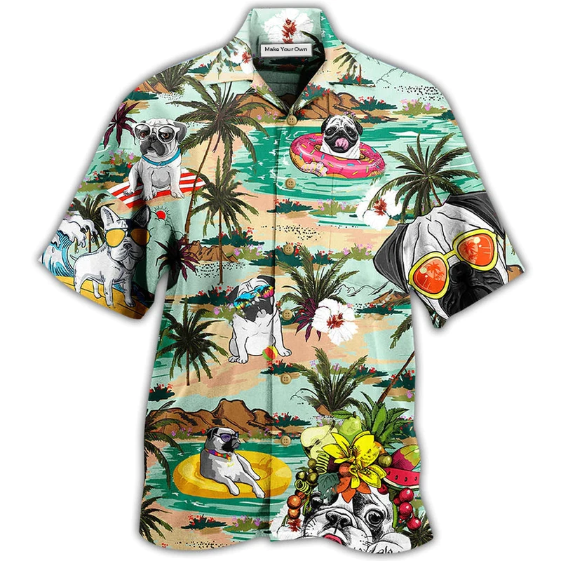 Bulldog Dog Loves Beach Loves Hawaii - Hawaiian Shirt